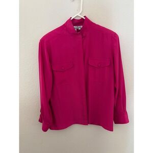 Vintage SK & Company Fuchsia Pink‎ Long Sleeve Blouse Top (A651)